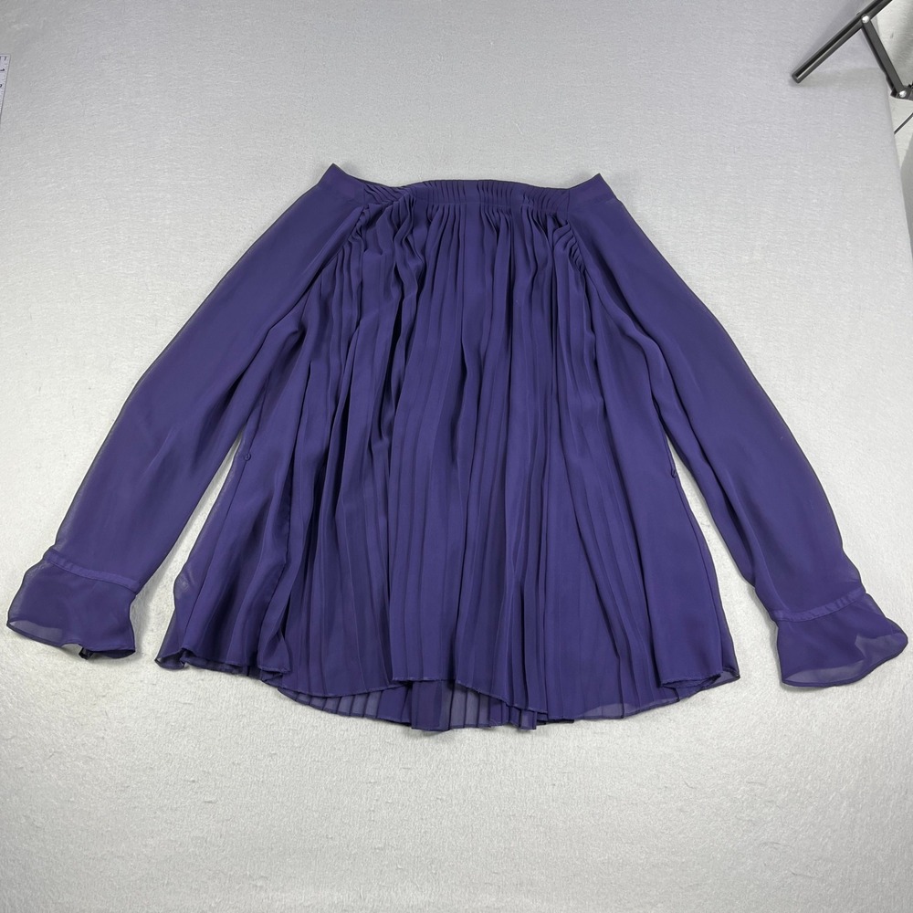 Lane Bryant Purple Pleated Off the Shoulder Chiffon Blouse Top Womens 14/16 - Picture 2 of 4